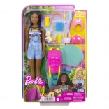 Set de camping Barbie Brooklyn cu accesorii și cățeluș