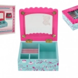Cutie de bijuterii din lemn cu flori și oglindă, turcoaz‑roz
