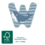 literă din lemn W cu motiv de balenă