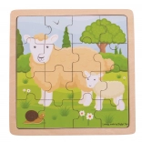 Puzzle cu ramă din lemn – oiță cu mieluț BIGJIGS TOYS, 18 piese