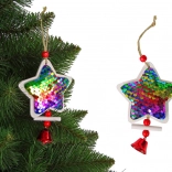 Steluță de Crăciun cu sclipici și clopoțel – ornament pentru brad