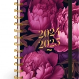 Agenda Notique cu spirală pe 18 luni Petito – flori mov 2024/2025, 13 × 18 cm