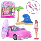 Mattel Mini Barbie Land cabriolet cu mini-păpușă Barbie și schimbare de culoare