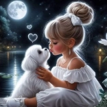 Pictură cu diamante Fată cu cățel 30x40cm