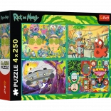 Puzzle 4x250 Lumea învălmășită a lui Rick și Morty de la Trefl
