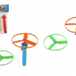 Elice zburătoare cu lansator, plastic, diametru 9 cm, 2 culori