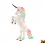 Unicorn alb cu coamă curcubeu, figurină din plastic 18 cm