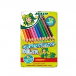 Creioane colorate triunghiulare DELTA, 12 culori, în cutie metalică