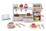 Cofetărie și cafenea din lemn 2 în 1 – set de 46 de piese pentru jocul de rol vânzător și barista