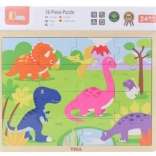 VIGA puzzle din lemn cu dinozauri, 16 piese
