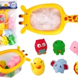 Set de baie cu jucării de cauciuc și plasă de girafă