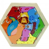 Puzzle din lemn colorate cu animale – 12 piese