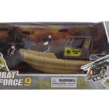 Set militar cu barcă, motocicletă și figurine