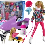 Păpușă ANLILY sporturi de iarnă cu husky și snowmobil