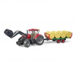 Tractor Bruder Case IH Optum 300 CVX cu încărcător frontal și remorcă pentru baloți
