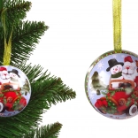 Ornament metalic de Crăciun pentru brad – glob verde cu Moș Nicolae și omul de zăpadă