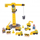 set de construcție din lemn cu macara BIGJIGS RAIL
