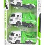 Set de mașinuțe de service urbane – camion de gunoi, basculantă, mașină de tractare și cisternă