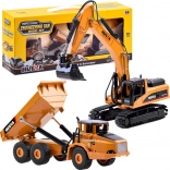 set metalic de utilaje de construcții – excavator și basculantă