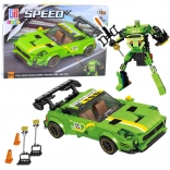 Set de construcție 2‑în‑1 mașină de curse și robot cu mecanism cu volant, 352 piese