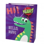 Pungă cadou din hârtie violetă cu dinozaur 41,5 × 30 × 12 cm