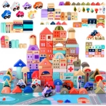 Oraș din lemn set de construcție 115 piese cu bază puzzle KRUZZEL
