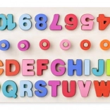 Placă educativă din lemn cu litere și numere + simboluri matematice