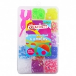 Set pentru realizarea brățărilor – elastice colorate cu accesorii în cutie de plastic