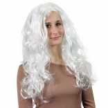 perucă înger cu păr lung alb ondulat