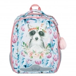 Rucsac școlar cu raton și model floral