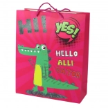 Pungă cadou din hârtie roz cu crocodil 32 × 26 × 10 cm