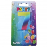 Lumânare de petrecere numărul 7 în culori curcubeu