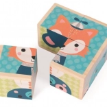 Cuburi din lemn JANOD – animale din pădure, 4 cuburi