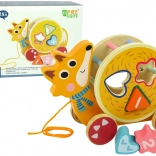 Vulpe din lemn de tras cu sortator de forme și labirint cu mărgele