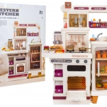 Mega bucătărie pentru copii cu lumini, sunete și abur – bej, 93 piese accesorii