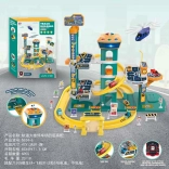 Mega parcare albastră cu lift și efecte luminoase