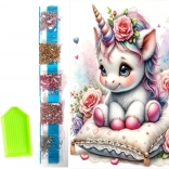 Pictură cu diamante pe pânză, unicorn floral 23 × 30 cm