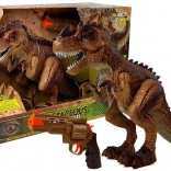 Tyrannosaurus rex interactiv cu abur, lumini și sunete + pistol