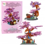Set de construcție copac de sakura – decorațiune roz, 1370 piese