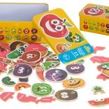 Puzzle educativ colorat fructe/legume în cutie de tablă