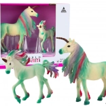 Figurine colecționabile unicorni verzi – adult și pui, set 2 buc