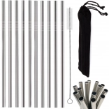 Set de paie din inox reutilizabile, 10 buc, cu perie de curățare și husă