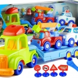 Set Vehicule Dezasamblabile – Poliție și Pompieri pe Transportator