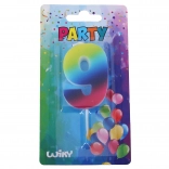 Lumânare de petrecere cifra 9 Curcubeu