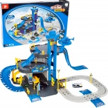 Garaj de poliție cu stație, 3 etaje cu lift, mașini și elicopter, 74 piese