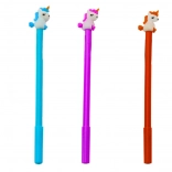 Pix cu bilă cu unicorn, cerneală neagră, 0,5 mm – mix mov/portocaliu/albastru