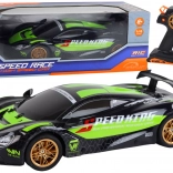 mașină sport RC 1:10 verde‑negru cu LED și 2,4 GHz
