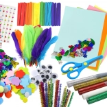 Set creativ pentru mici artişti autocolante pompoane pene sclipici