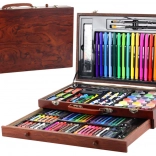 Set artistic într-o valiză de lemn 123 piese