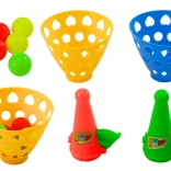 Joc de îndemânare cu coșulețe pentru mingi și lansator, 2 coșulețe și 6 mingi